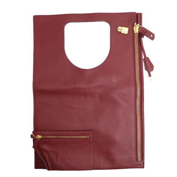 Tom Ford  Alix Padlock Zip Fold-over Leather Tote Bag Burgundy - Picture 1 of 12